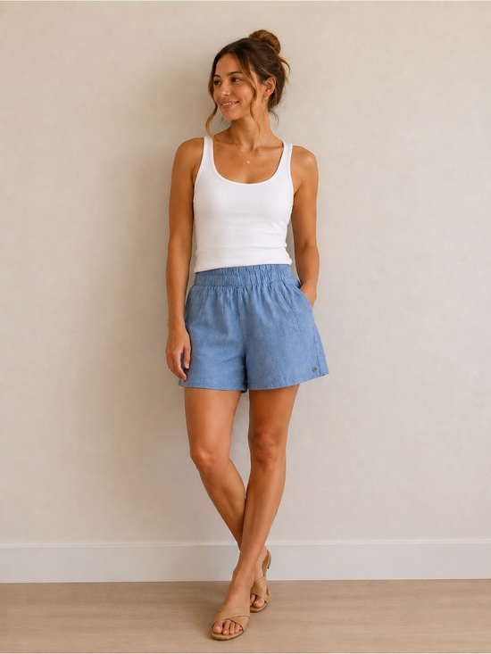 Lilly Pulitzer Pants - Lilly Pulitzer Light Blue Linen Elastic-Waist Shorts